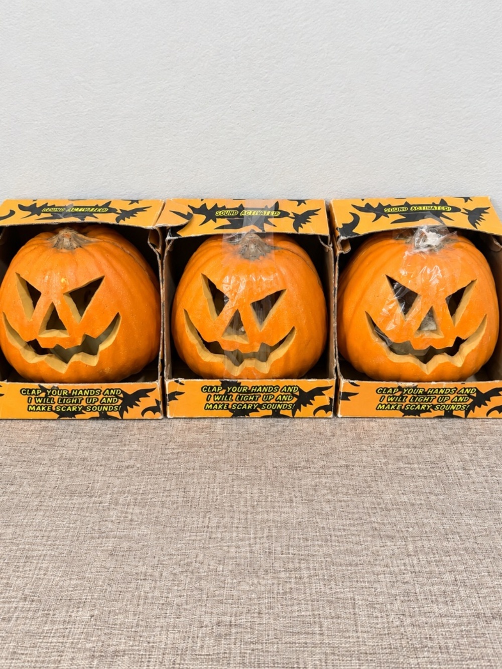 Vintage Gemmy Pumpkin Imposters 3pc Sound Activated Halloween WORKING